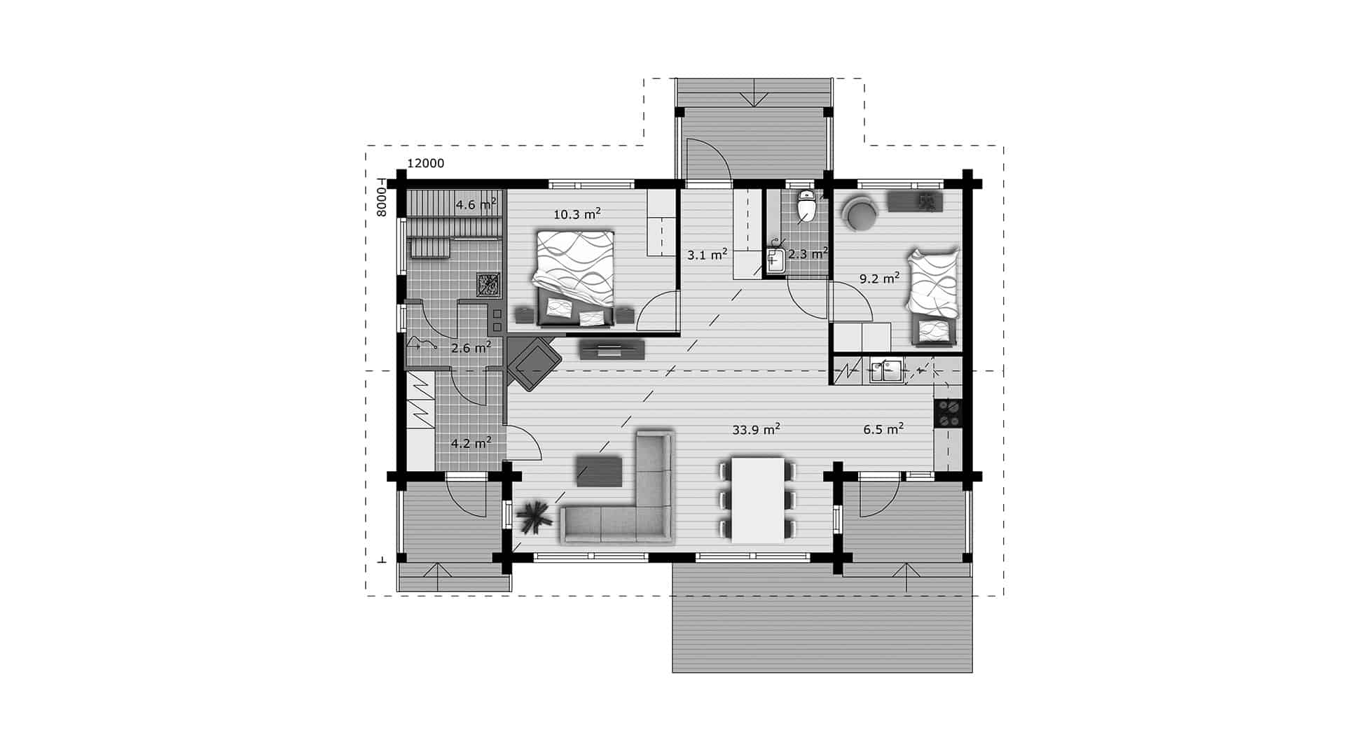 Дом из бруса 12×8 м Дом из бруса 12×8 м